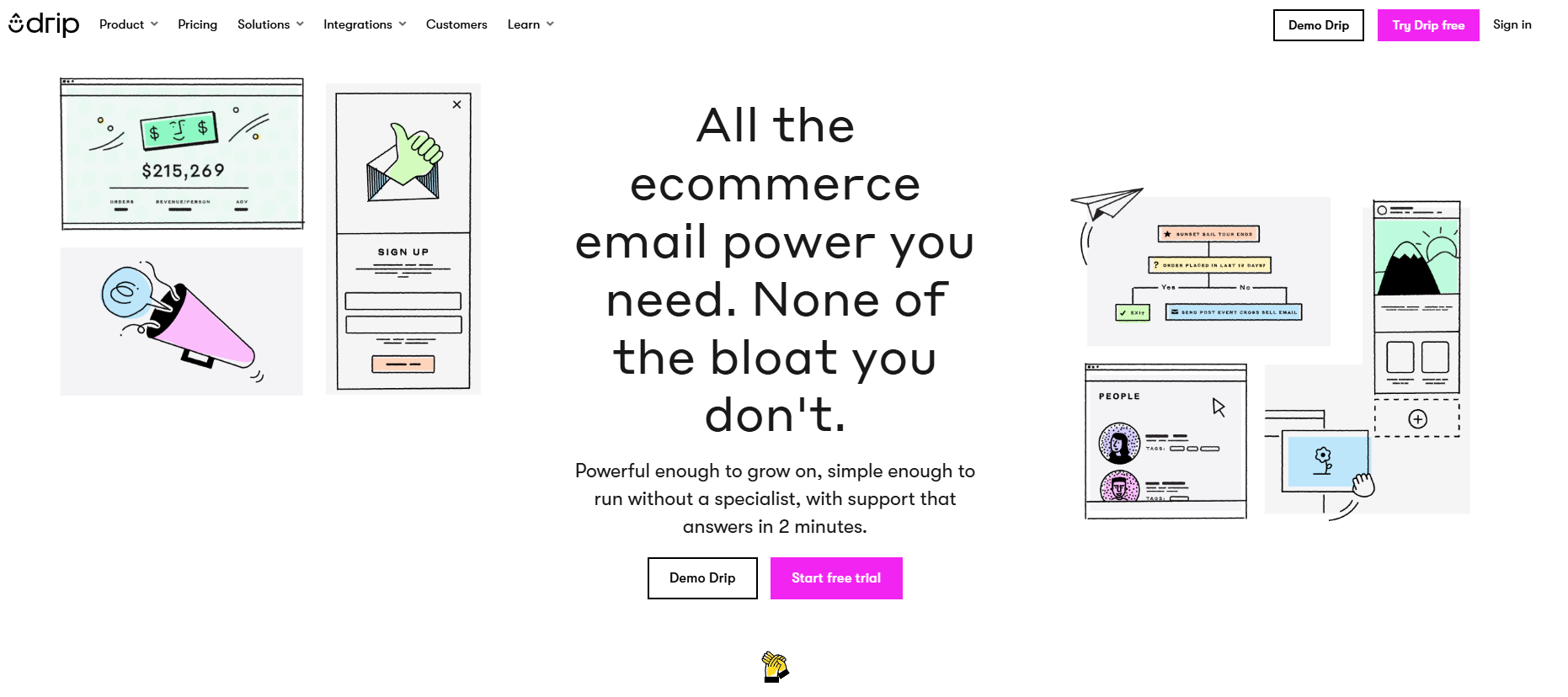 Drip Startseite mit E-Commerce-E-Mail-Plattform und Kampagnenansicht