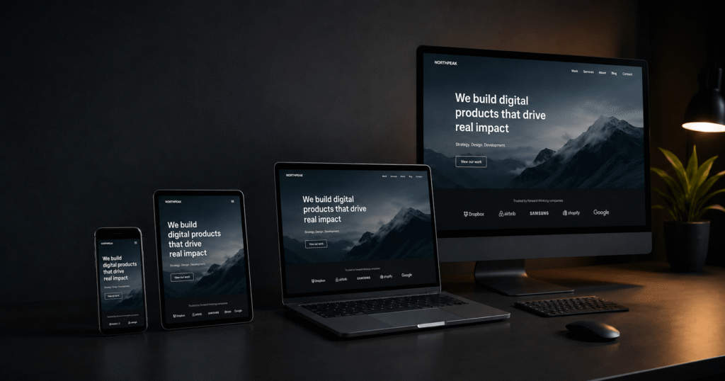 Responsives Webdesign auf Smartphone, Tablet, Laptop und Desktop-Monitor